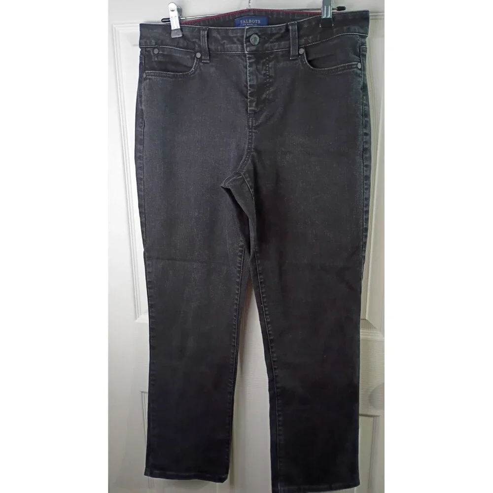 Talbots 10P Black Denim Jeans Curvy Straight Norm Core Mid Rise casual comfort